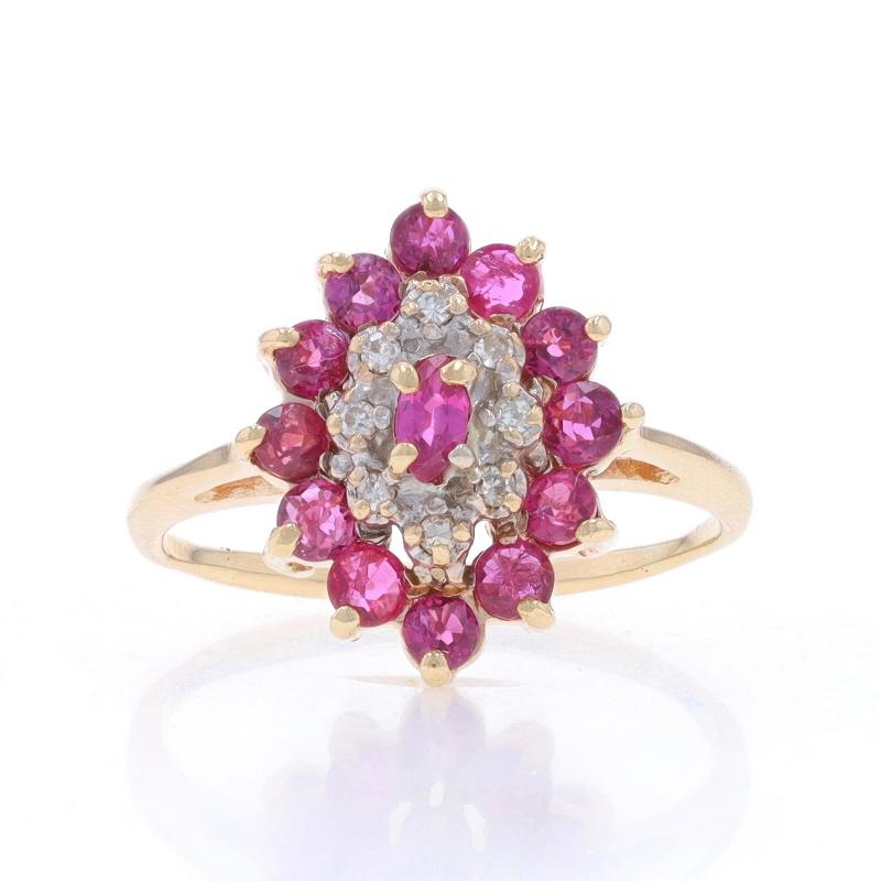 Size: 7 1/4
Sizing Fee: Up 2 1/2 sizes for $ 30 or Down 1 1/2 sizes for $30

Metal Content: 10k Yellow Gold & 10k White Gold

Stone Information

Natural Rubies
Treatment: Heating
Carat(s): 1.09ctw
Cut: Marquise & Round
Color: Pinkish Red

Natural