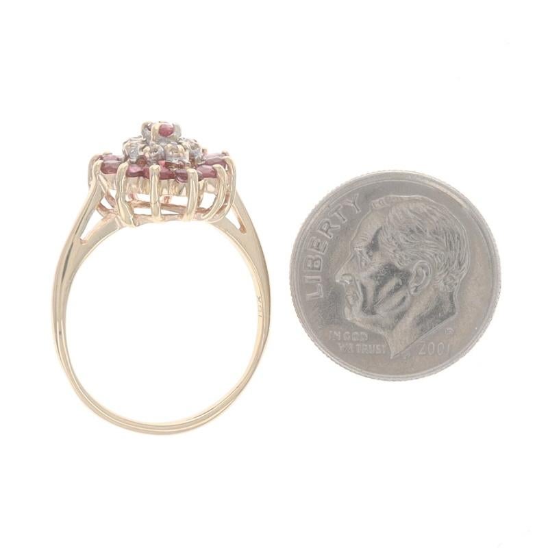 Gelbgold Rubin-Diamant-Cluster-Halo-Ring - 10k Marquise & Rund 1,13ctw 1