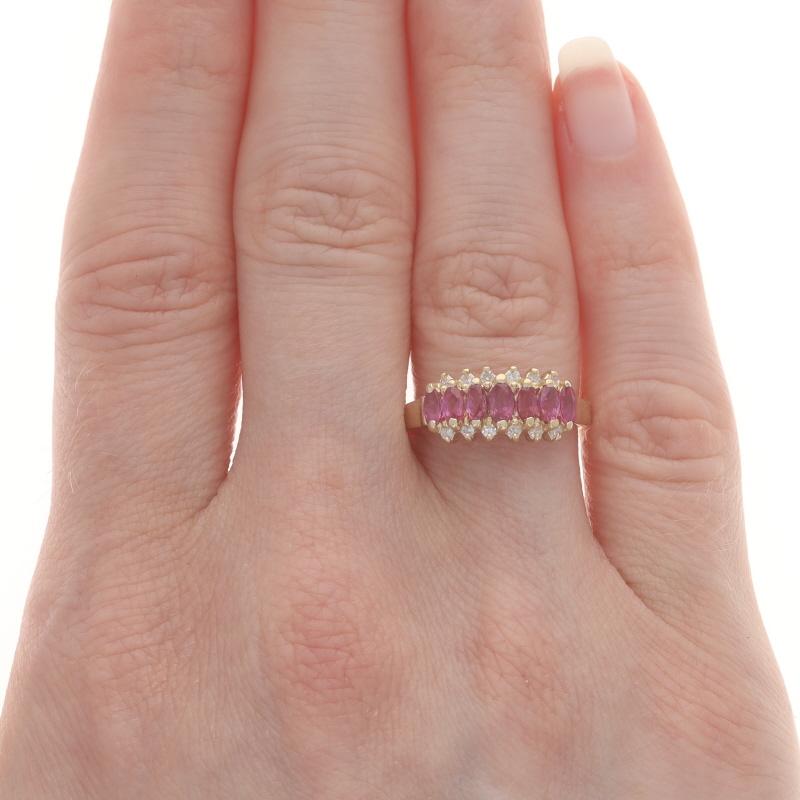 Marquise Cut Yellow Gold Ruby Diamond Cluster Ring - 14k Marquise .78ctw For Sale