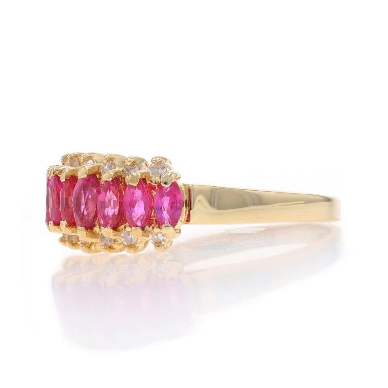 Yellow Gold Ruby Diamond Cluster Ring - 14k Marquise .78ctw In Excellent Condition For Sale In Greensboro, NC