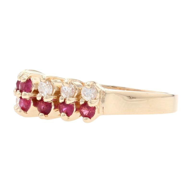 Yellow Gold Ruby & Diamond Cluster Ring, 14k Round Cut .70ctw Tiered