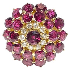 Used Yellow Gold Ruby Diamond Cluster Ring