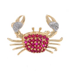Yellow Gold Ruby Diamond Crab Brooch/Pendant 14k Rd 1.20ctw Ocean Life Beach Sea