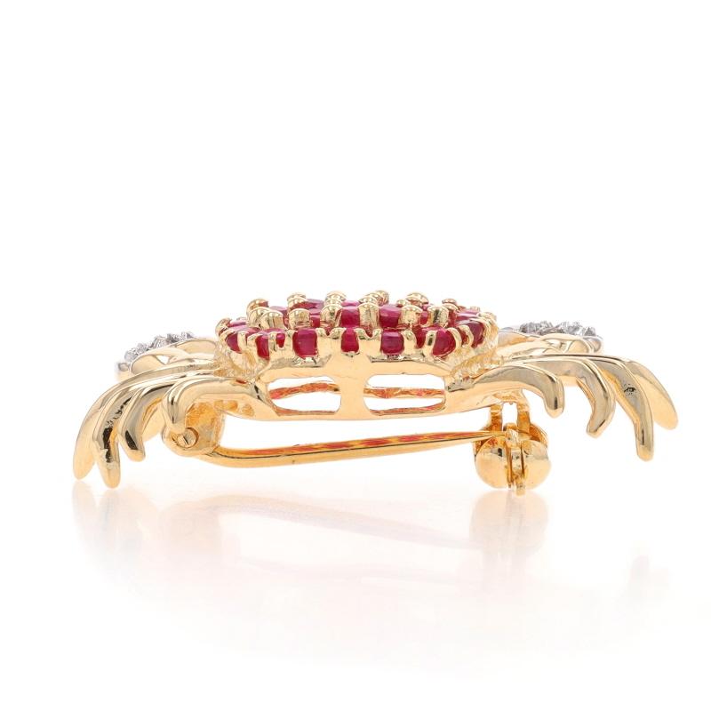 Round Cut Yellow Gold Ruby Diamond Crab Brooch/Pendant 14k Rd 1.20ctw Ocean Life Beach Sea