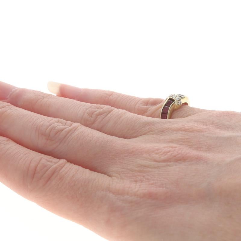 Women's Yellow Gold Ruby Diamond Curved Band - 14k Square .97ctw Ribbon Ring SZ 4 For Sale