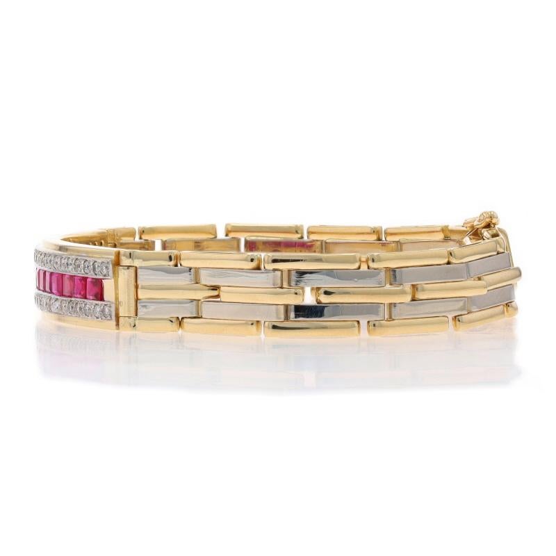 Bracciale a barre curve in oro giallo con diamanti e rubini 7 1/4