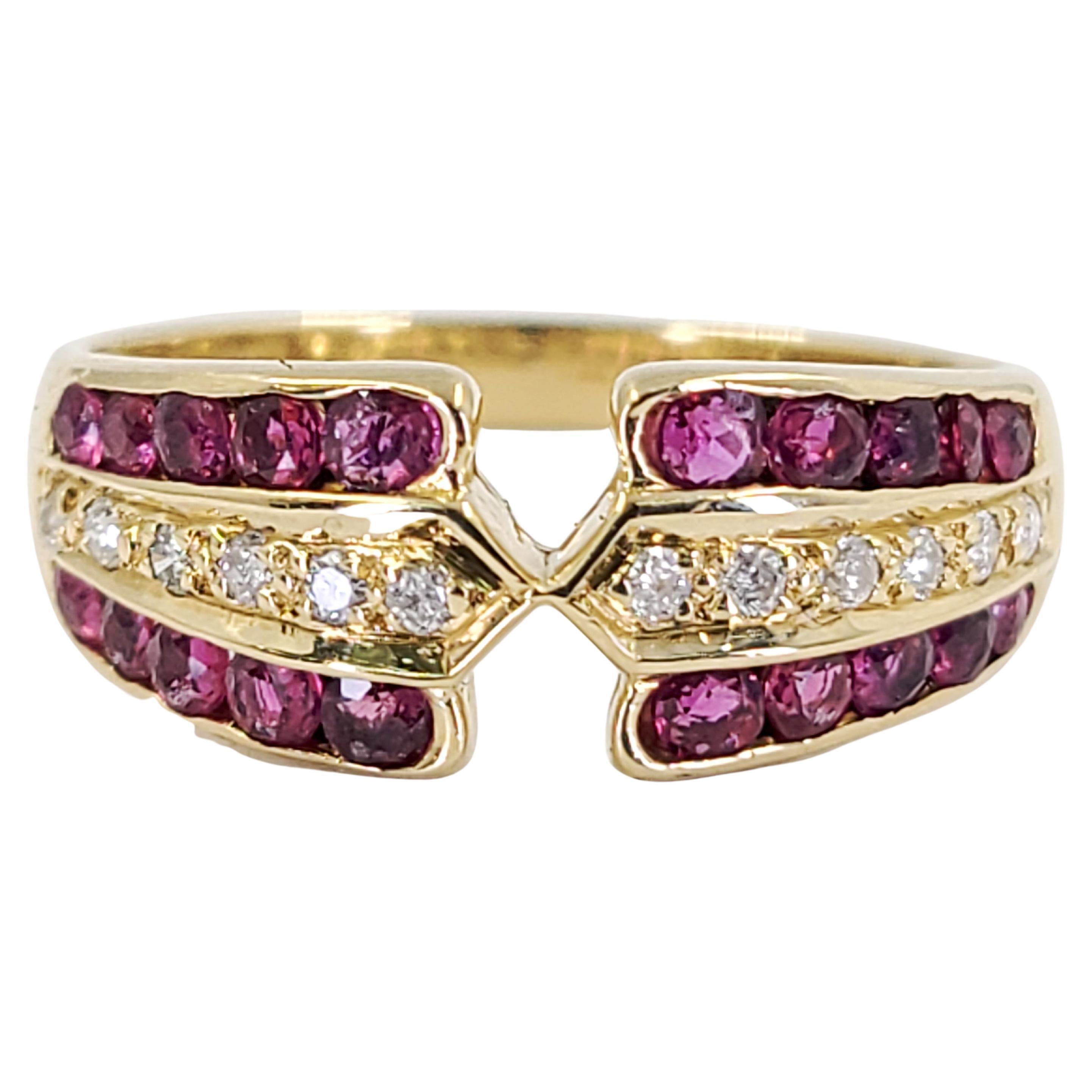 Yellow Gold Ruby & Diamond Cut Out Ring For Sale