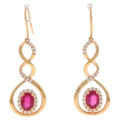 Gelbgold Rubin & Diamant-Ohrringe - 18k Oval 3,14ctw Unendlichkeits-Twist