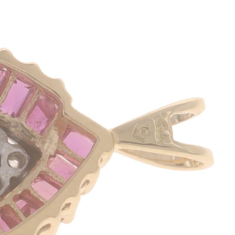 Gelbgold Rubin Diamant Double Halo Anhänger - 14k Baguette & Birne 2,05ctw Damen im Angebot