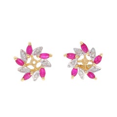 Yellow Gold Ruby Diamond Earring Enhancers 14k Marq .36ctw Floral Stud Jackets