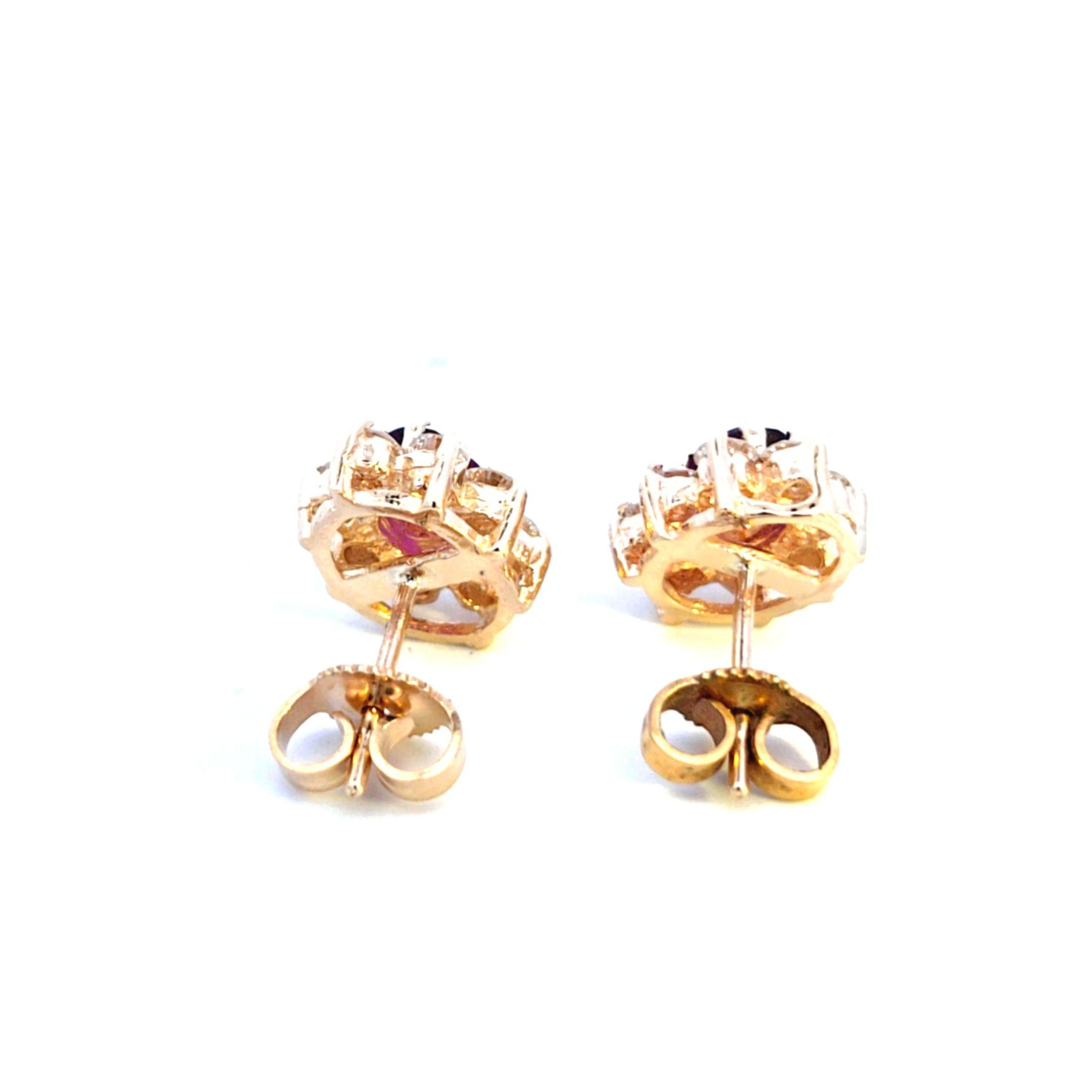 Pendientes Oro Amarillo Rubí Diamante Corte oval en venta