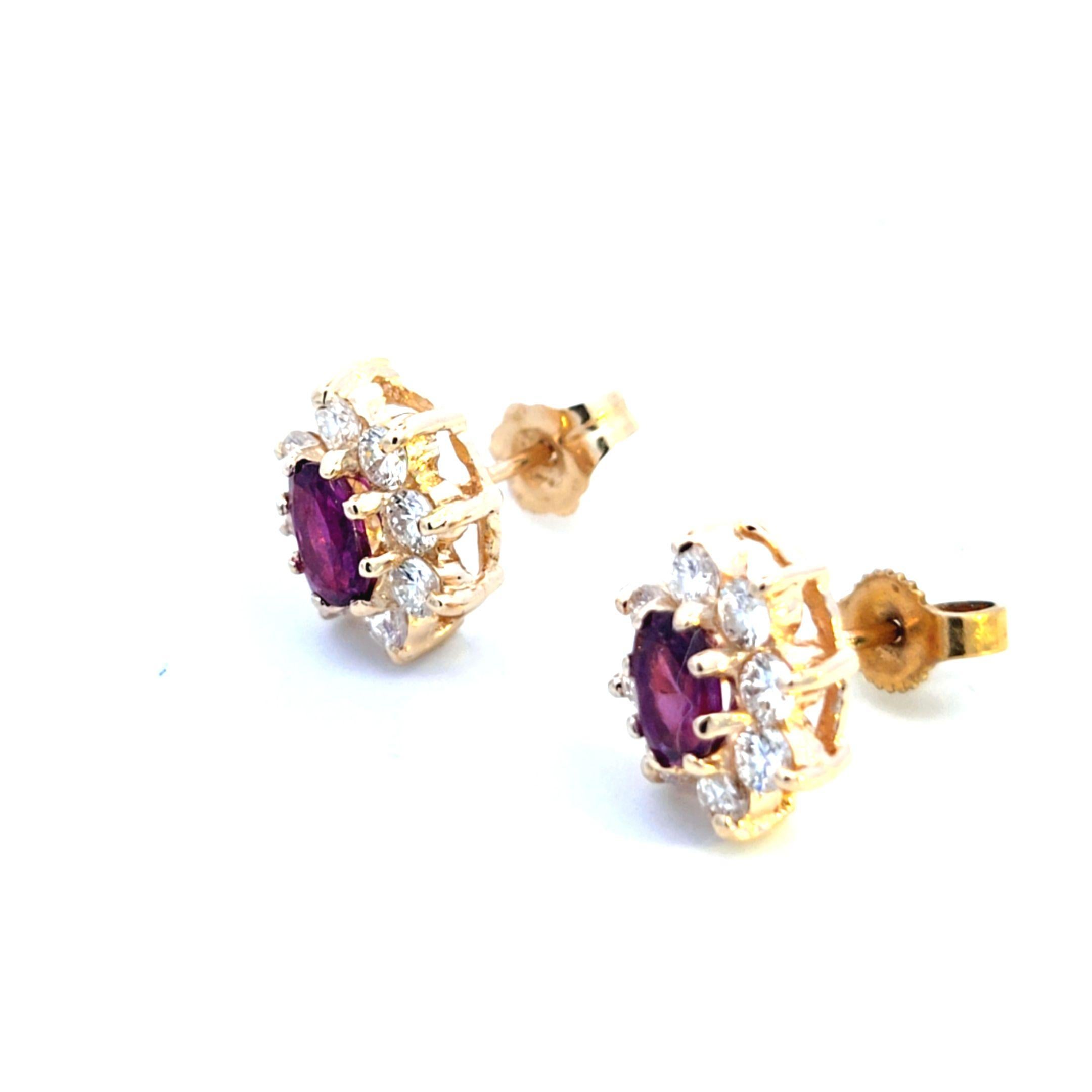 Pendientes Oro Amarillo Rubí Diamante en Bueno estado para la venta en Dallas, TX