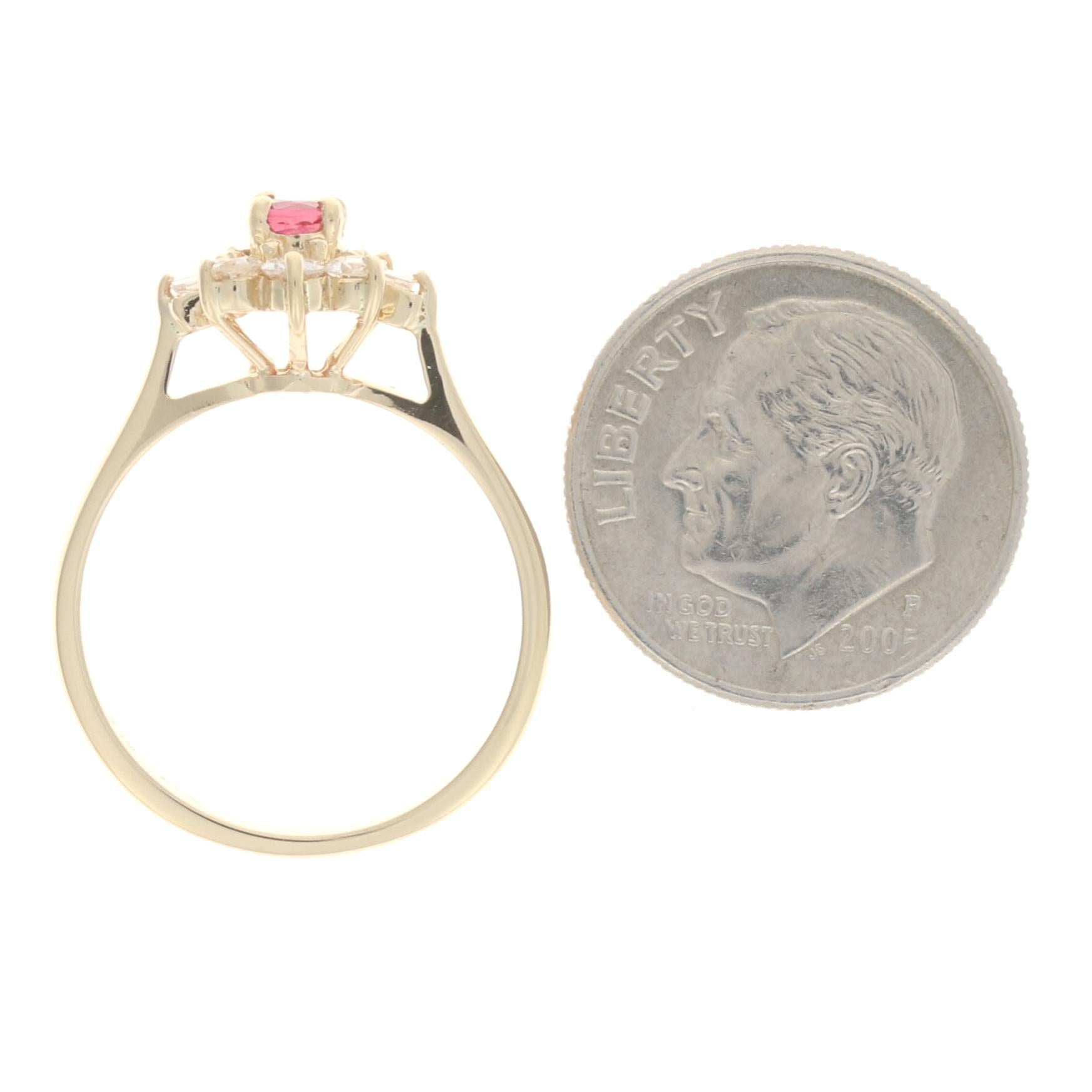 Women's or Men's Yellow Gold Ruby & Diamond Flower Halo Ring, 14k Round Cut .66ctw