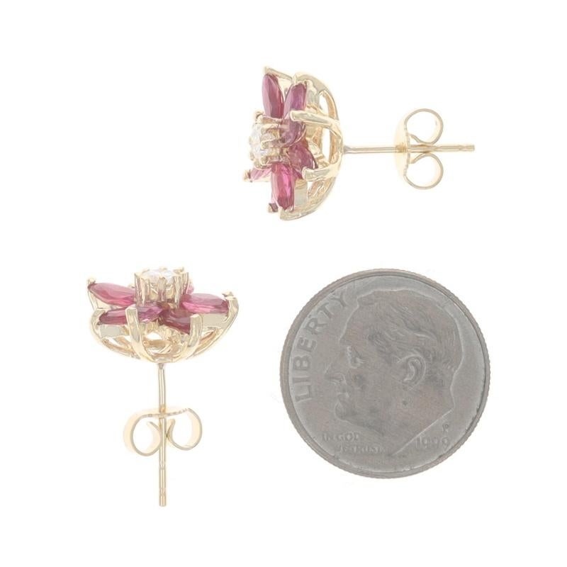 Orecchini a lobo in oro giallo con diamante e rubino - 14k Marquise 4.16ctw - forati In condizioni ottime in vendita a Greensboro, NC