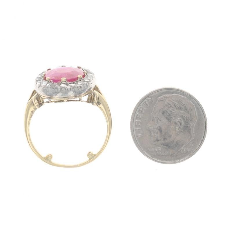 Anillo Halo Georgiano de Oro Amarillo con Rubí y Diamantes -18k Cush 3.92ctw Antiguo Tamaño 5 1/4 en venta 1