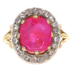 Bague halo géorgienne en or jaune 18 carats, 3,92 ctw, taille ancienne 5 1/4
