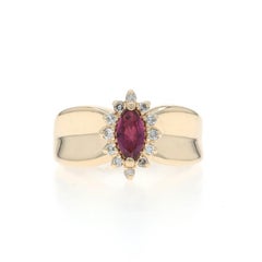 Yellow Gold Ruby Diamond Halo Ring - 10k Marquise .65ctw Floral