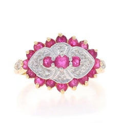 Yellow Gold Ruby Diamond Halo Ring 10k Round 1.66ctw Three-Stone