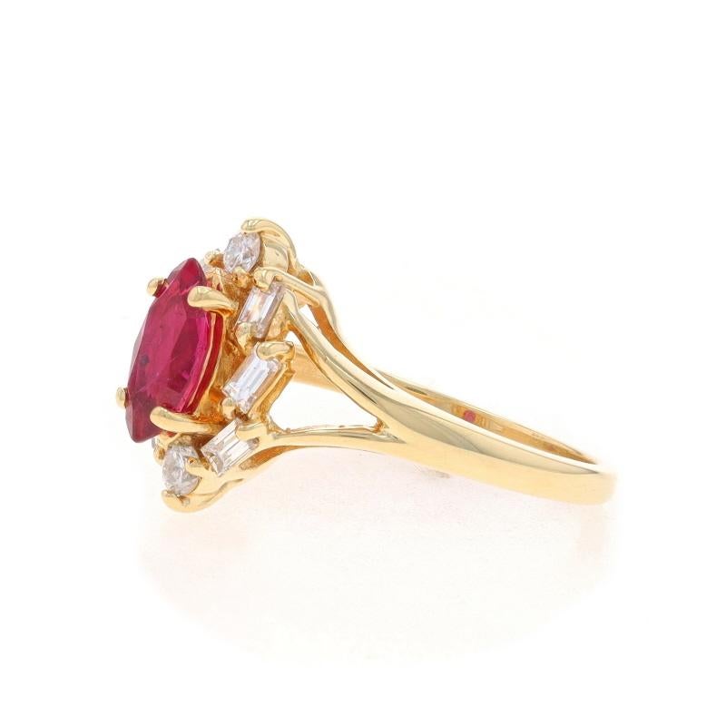 Yellow Gold Ruby Diamond Halo Ring - 14k Marquise 1.00ctw In Good Condition For Sale In Greensboro, NC