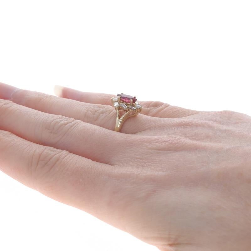 Women's Yellow Gold Ruby Diamond Halo Ring - 14k Marquise 1.00ctw For Sale