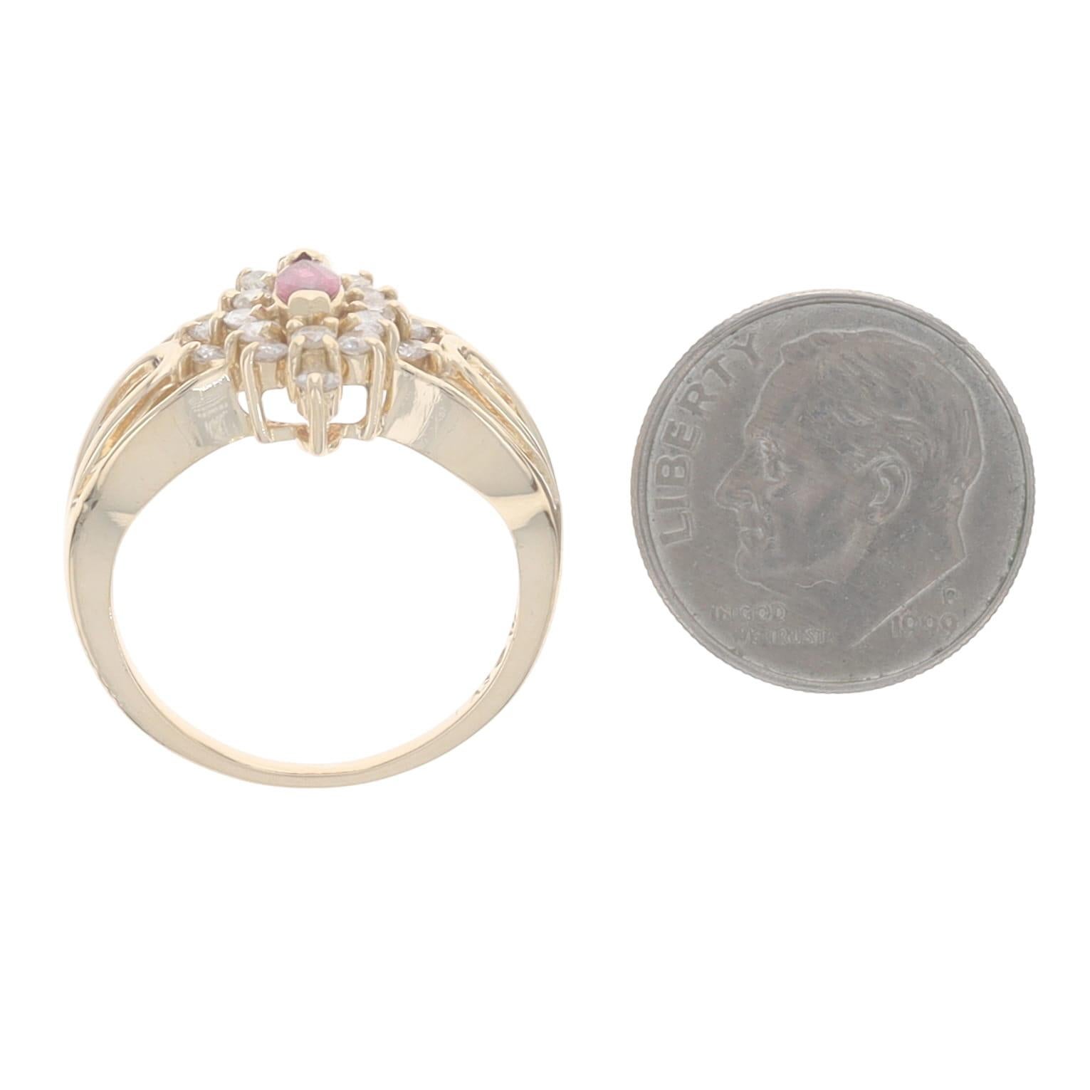 Gelbgold Rubin Diamant Halo Ring - 14k Marquise .85ctw Floral im Angebot 1