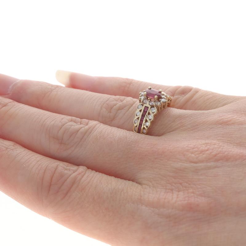 Women's Yellow Gold Ruby & Diamond Halo Ring - 14k Oval 1.24ctw Scallop For Sale