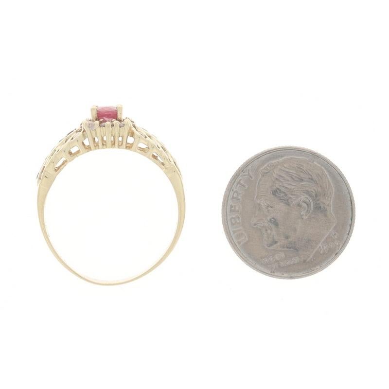 Yellow Gold Ruby & Diamond Halo Ring - 14k Oval 1.24ctw Scallop For Sale 1