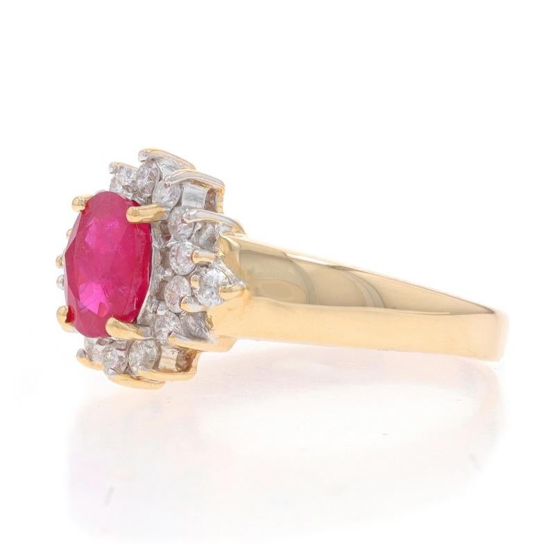 Yellow Gold Ruby Diamond Halo Ring - 14k Oval 1.35ctw In Excellent Condition For Sale In Greensboro, NC