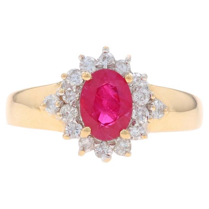 Yellow Gold Ruby Diamond Halo Ring - 14k Oval 1.35ctw