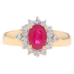Yellow Gold Ruby Diamond Halo Ring - 14k Oval 1.35ctw