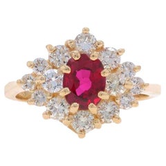 Gelbgold Rubin-Diamant-Halo-Ring - 14k Oval 2,09ctw Floral
