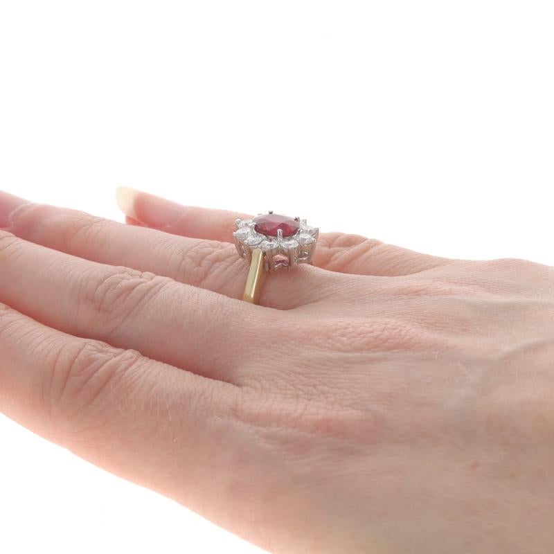 Women's Yellow Gold Ruby & Diamond Halo Ring - 14k Oval 2.51ctw Floral For Sale