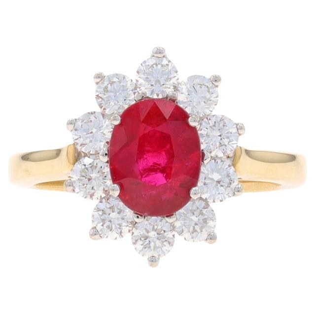 Gelbgold Rubin & Diamant Halo-Ring - 14k Oval 2,51ctw Floral