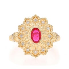 Yellow Gold Ruby Diamond Halo Ring 14k Oval .79ctw Starburst