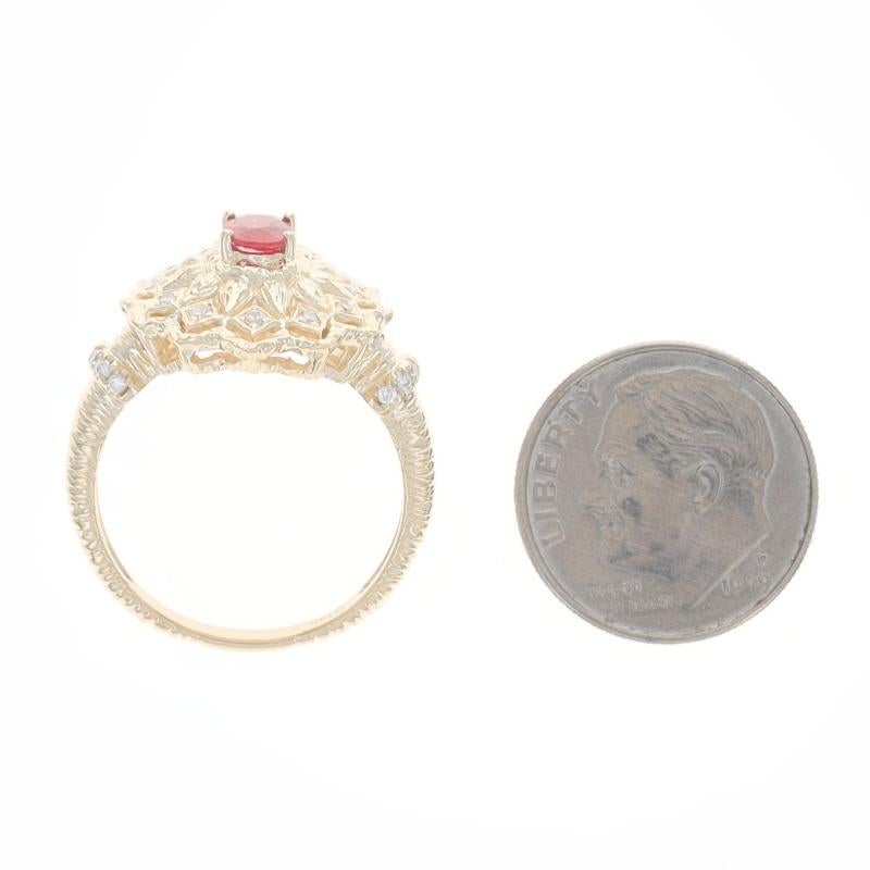 Or jaune Rubis Diamant Bague Halo 14k Ovale .79ctw Starburst en vente 1