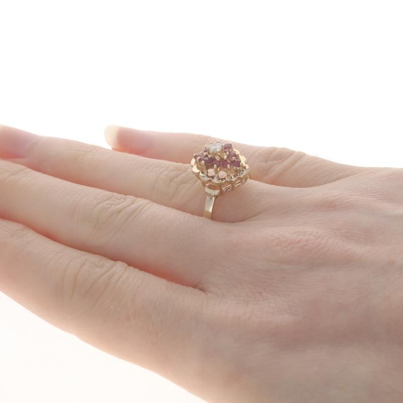 Yellow Gold Ruby Diamond Halo Ring - 14k Round 0.59ctw In Excellent Condition For Sale In Greensboro, NC