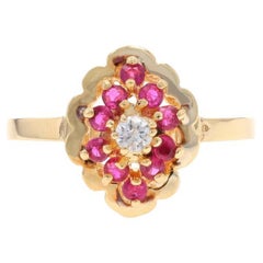 Yellow Gold Ruby Diamond Halo Ring - 14k Round 0.59ctw