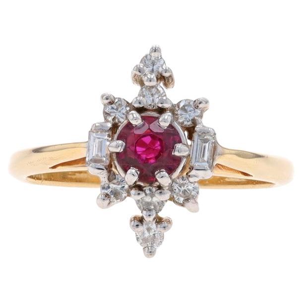 Yellow Gold Ruby Diamond Halo Ring - 14k Round .60ctw Floral
