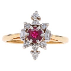 Yellow Gold Ruby Diamond Halo Ring - 14k Round .60ctw Floral