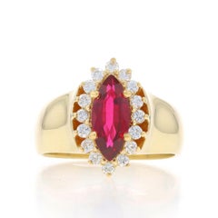 Yellow Gold Ruby Diamond Halo Ring - 18k Marquise 1.50ctw