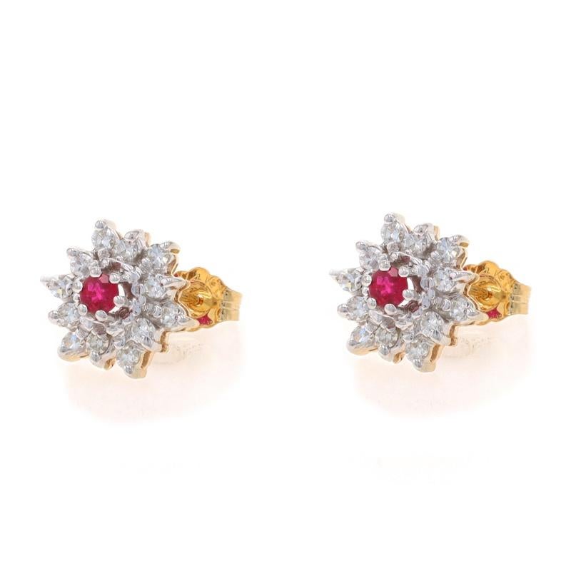 Taglio rotondo Orecchini a perno in oro giallo con diamante e rubino - 14 ct. in vendita