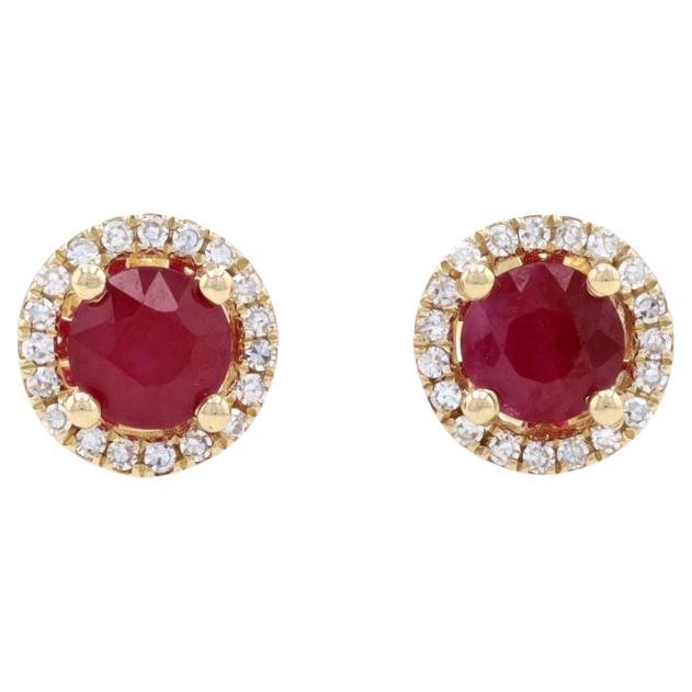 Orecchini a lobo in oro giallo con rubino e diamante - 14k Round .70ctw Pierced
