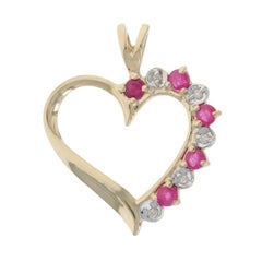 Yellow Gold Ruby Diamond Heart Pendant - 10k Round .32ctw Love