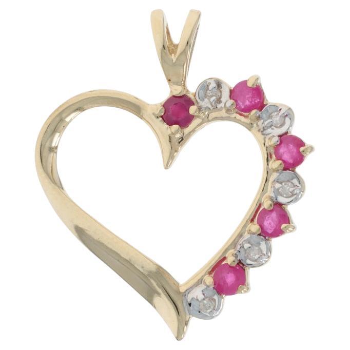 Yellow Gold Ruby Diamond Heart Pendant - 10k Round .32ctw Love