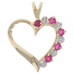 Yellow Gold Ruby Diamond Heart Pendant - 10k Round .32ctw Love