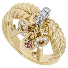 Gelbgold Rubin & Diamant Schlüssel & Schloss Ring