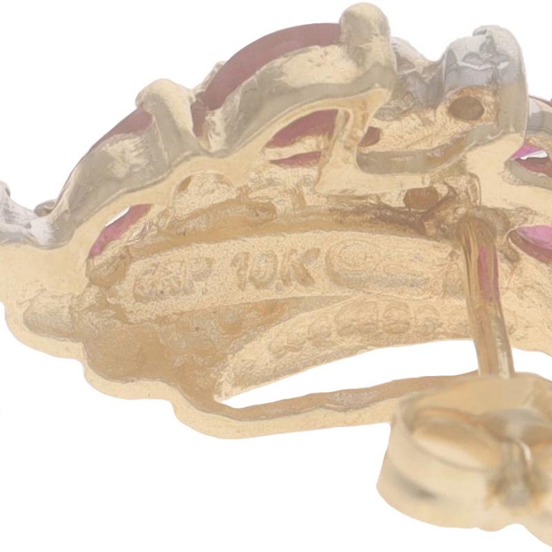 Clous d'oreilles grappe en or jaune 10 carats avec rubis et diamants taille marquise 1,59 carat percé Pour femmes en vente