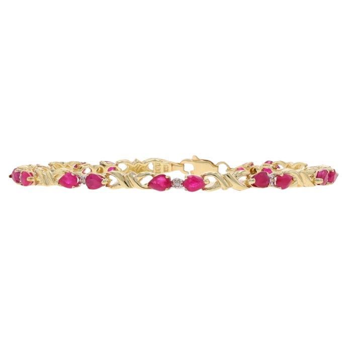 Yellow Gold Ruby Diamond Link Bracelet 6 3/4" - 10k Pear 2.57ctw
