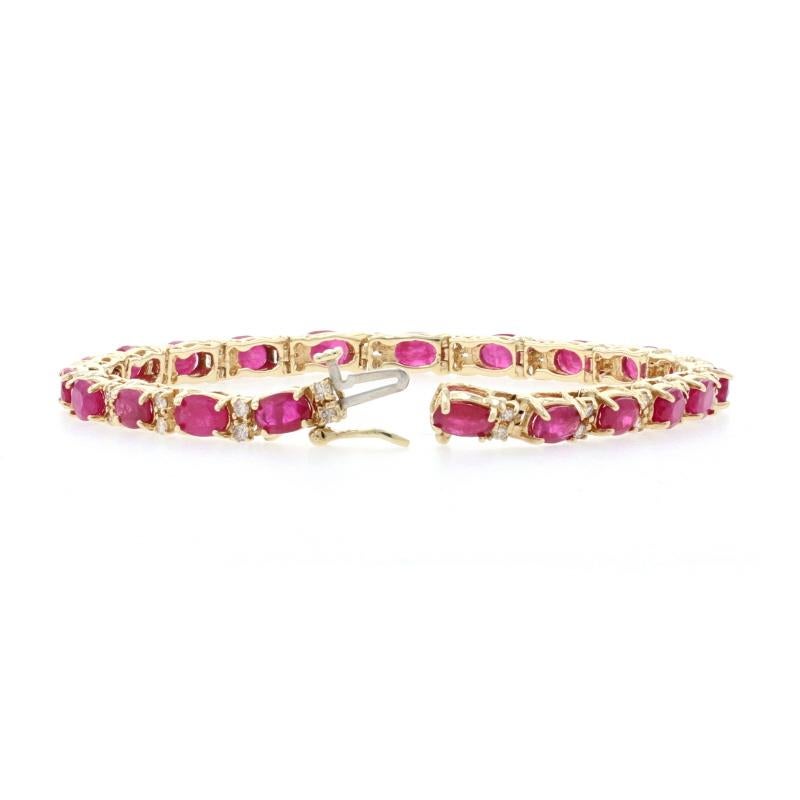 Women's Yellow Gold Ruby & Diamond Link Bracelet, 14k Oval Cut 14.70ctw For Sale