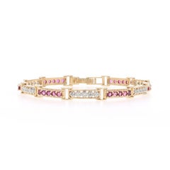 Yellow Gold Ruby Diamond Link Bracelet 7 3/4" 7 1/2" - 14k Round 3.85ctw
